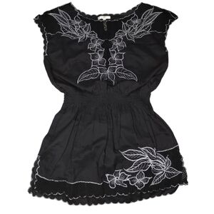 -484 KRAFTY Black Embroidery Mesh Floral Elastic Waist Mini Dress Size S women